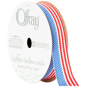 Offray Ribbon, Red White Blue 5/8 inch American  Grosgrain Ribbon, 9 feet