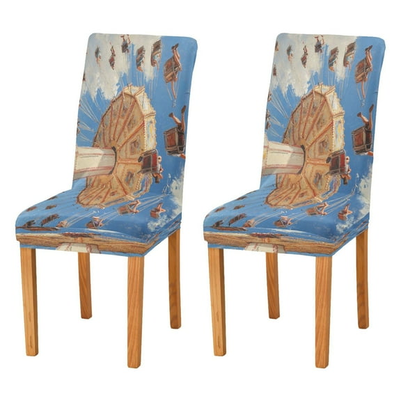 BZSMCE Chairs Slipcovers Dining Chair Covers Painting Of Rotating Flying Chair Creative Pattern