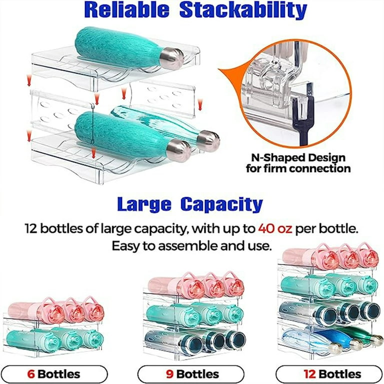 Lifewit Stackable Water Bottle Organizer for Cabinet, Freezer, Pantry, Kitchen, Clear Pack of 4, Size: 4pcs-12 Bottle