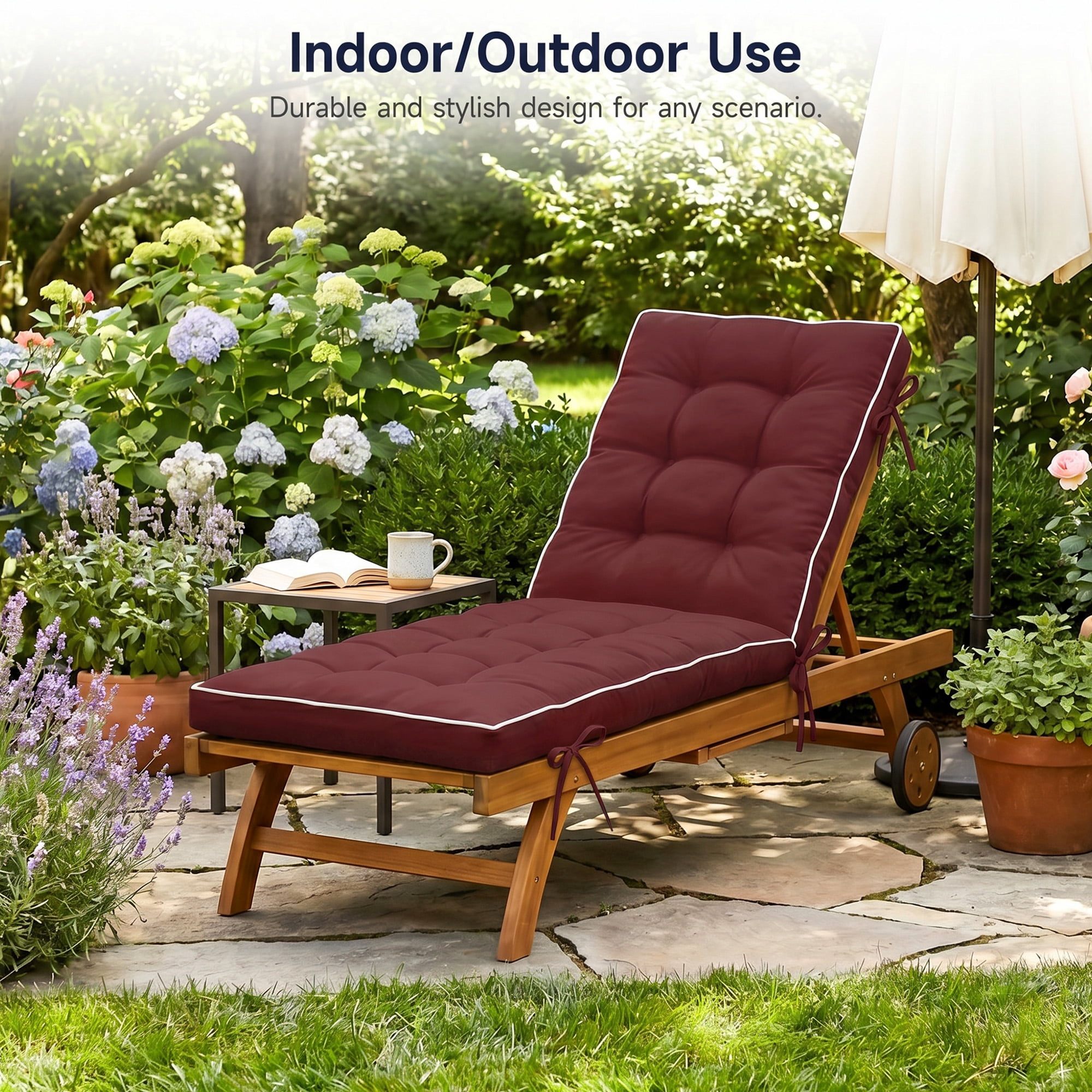 2 Pack 72×21 Inch Outdoor Folding Chaise Lounge Cushions, Quick Dry Shredded Foam Sun Lounger Seat Pads with Non-Slip Backing & Fastening Ties for Patio Poolside Deck Recliners