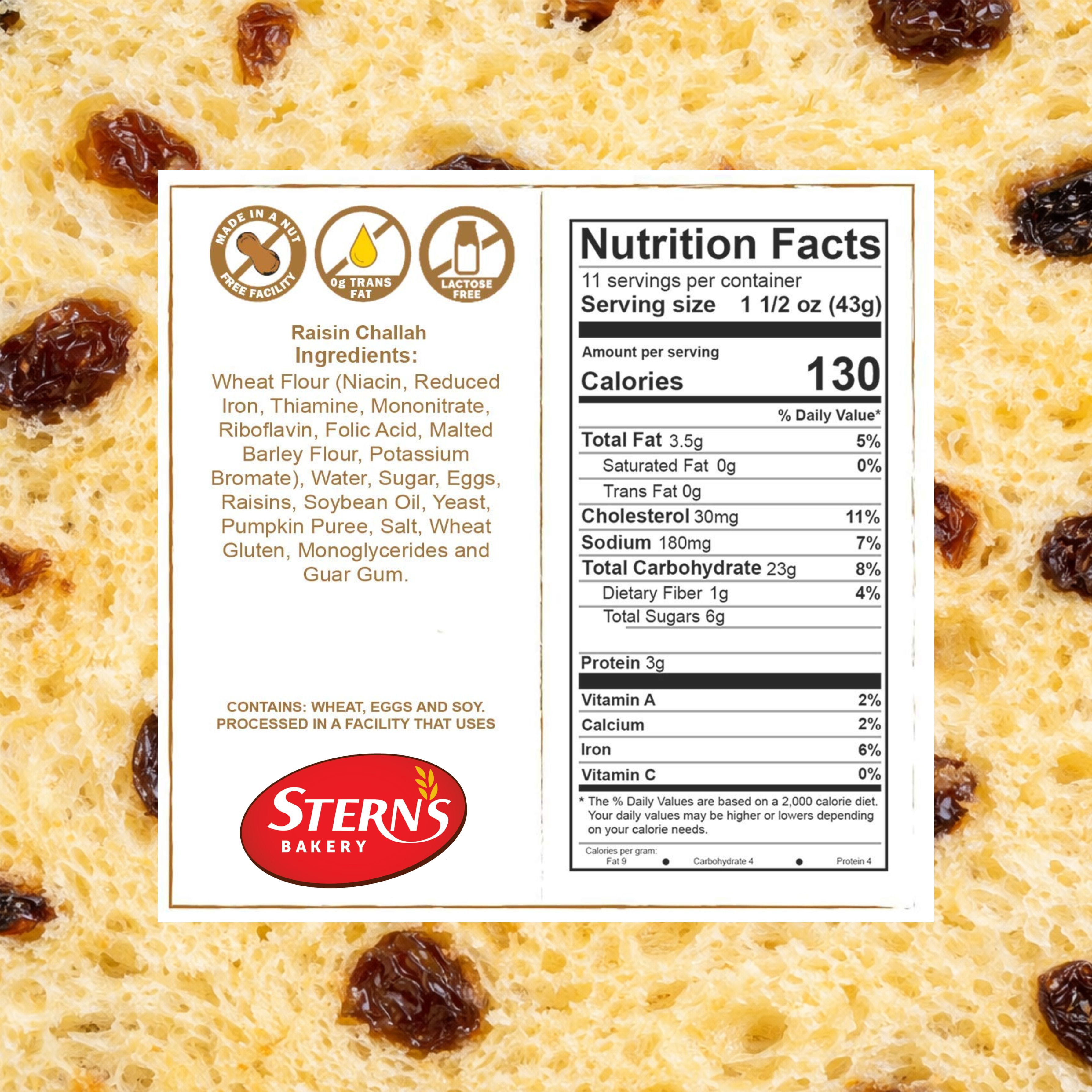 Stern's Bakery Kosher Fresh Raisin Challah Bread 16 Ounce - Traditional Raisin Bread for your Holiday or Shabbat Table ( 2 Braided Raisin Challah Per Pack ) (Braided Raisin Bread)