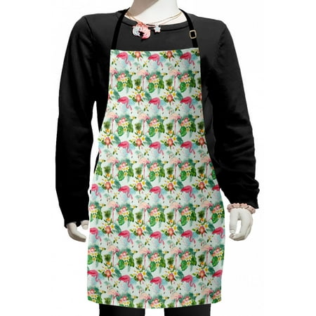 

Flamingo Kids Apron Fresh Exotic Jungle Rainforest Island Climate Wildlife Fauna Leaves and Blossoms Boys Girls Apron Bib with Adjustable Ties for Cooking Baking Painting Multicolor by Ambesonne