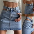 thumbnail image 2 of IROINNID Women's High Waist Casual A-Line Denim Jean Skirt Short Empire Waist Mini Solid Color Skirt, 2 of 9