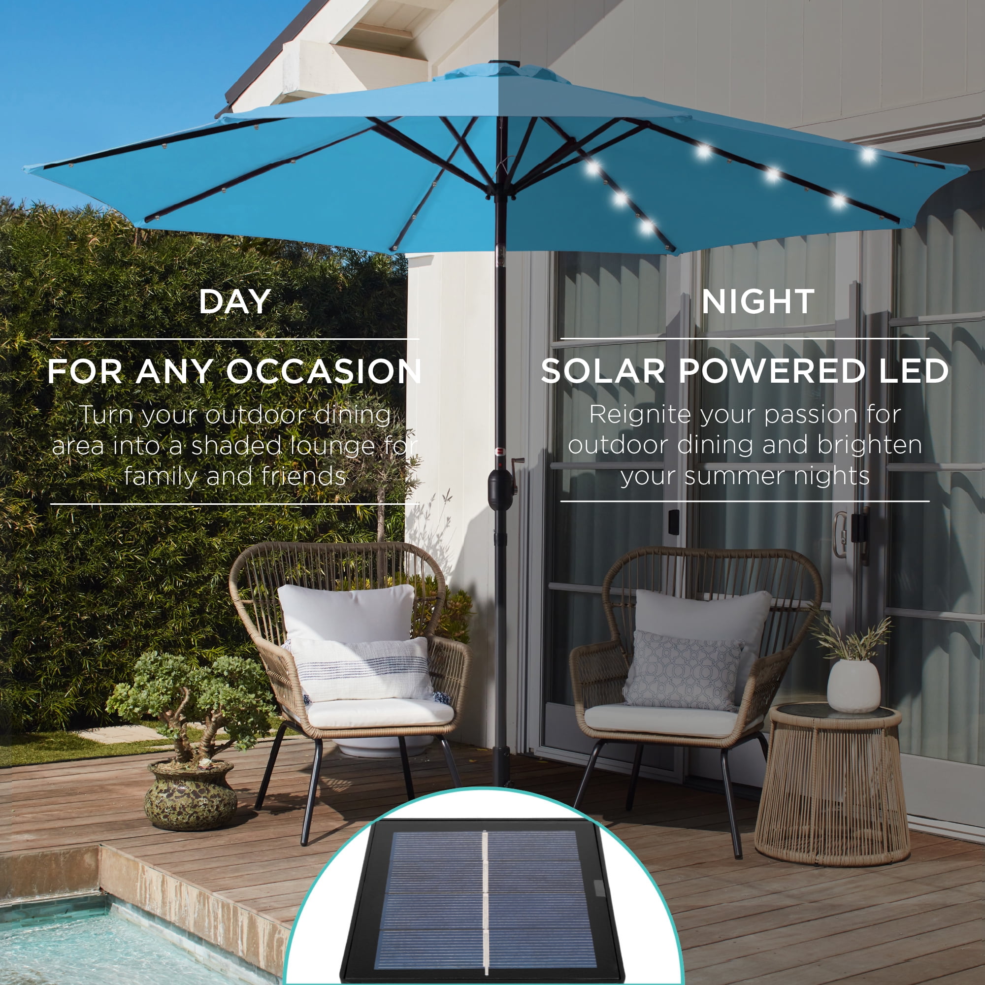 Best Choice Products 10ft Patio Umbrella, Solar LED Lights, Tilt  Adjustment, Sky Blue - Walmart.com