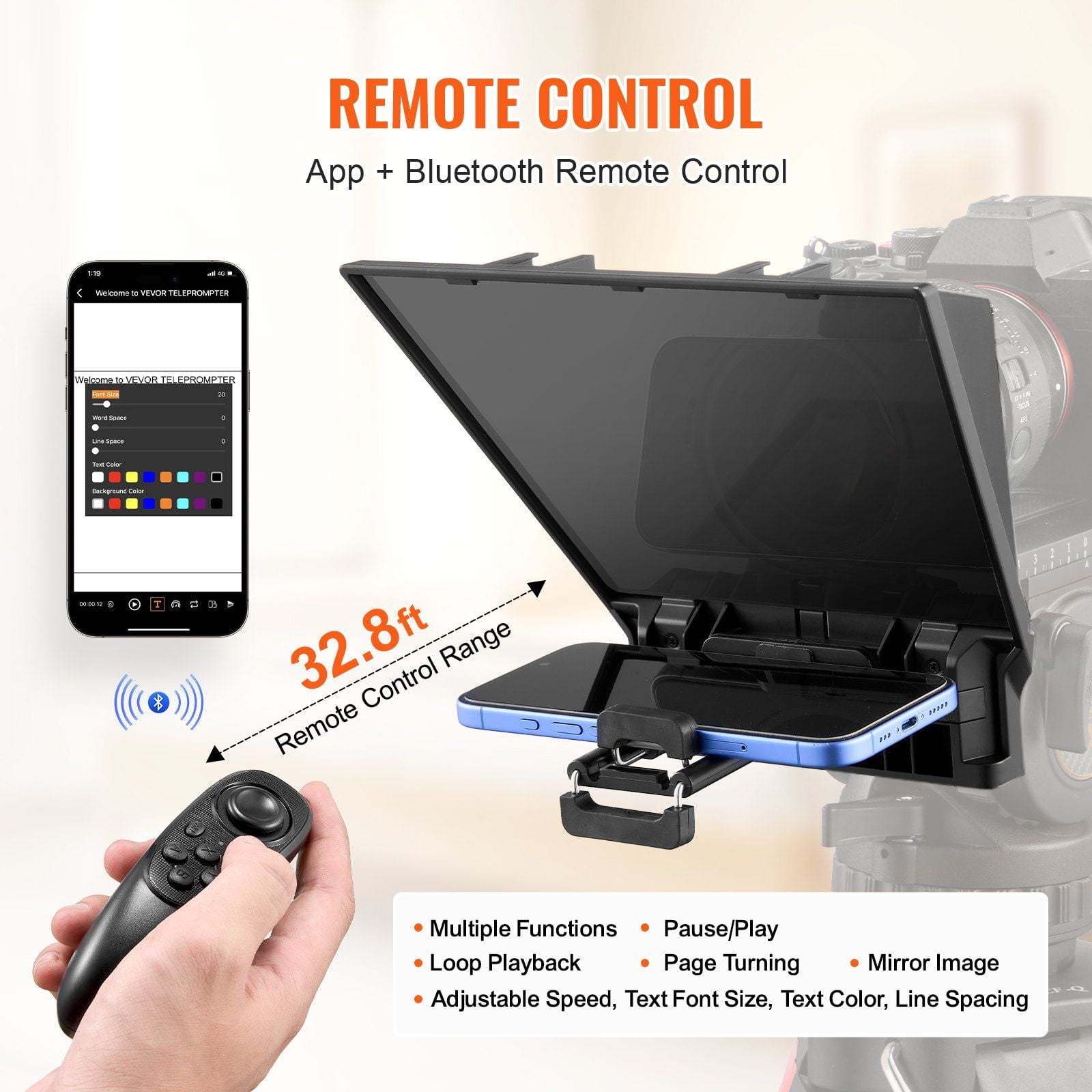 8'' Portable Teleprompter with Remote for iPhone Android, Webcam & Live Streaming - Foldable, Adjustable
