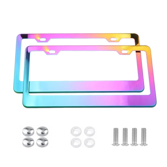 KINGWOLF 2Pack Gradient Patch of Seven Colors Stainless Steel License Plate Frame