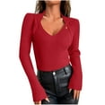 thumbnail image 2 of Aloohaidyvio Womens 2025 Spring V Neck Long Sleeve Tops Low Cut Slim Fitted Shirts Summer Casual Tee Tshirt, 2 of 6