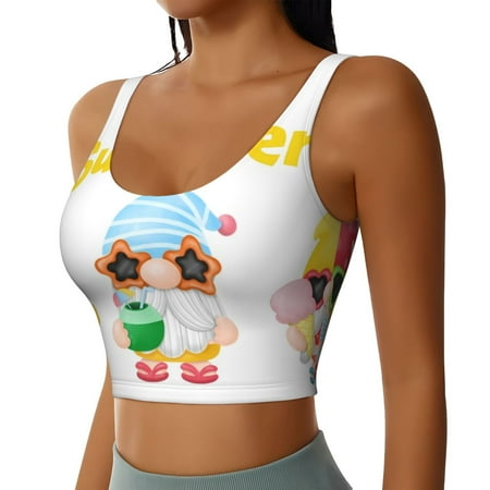 Picia Gnomes Summer Beach Sports Bra for Women Padded Strappy Sports Bras Medium Support Yoga Bra with Removable Cups Running Yoga Bra-Medium
