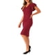 thumbnail image 4 of INSPIRE CHIC Vestido de trabajo elegante de mujer con mangas acampanadas, escote en V y fruncido en la parte delantera, ajustado, talla XS, rojo oscuro, 4 of 5