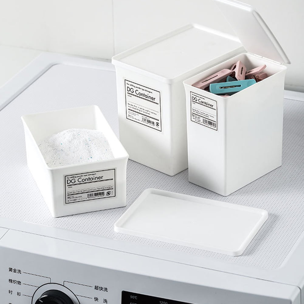 Clearance Sale!Plastic Laundry Powder Container,Laundry Shelf Storage Organizer with Hinged Lid Holds Detergent Powder,Clothes,Pins,Clips-3-Mixed