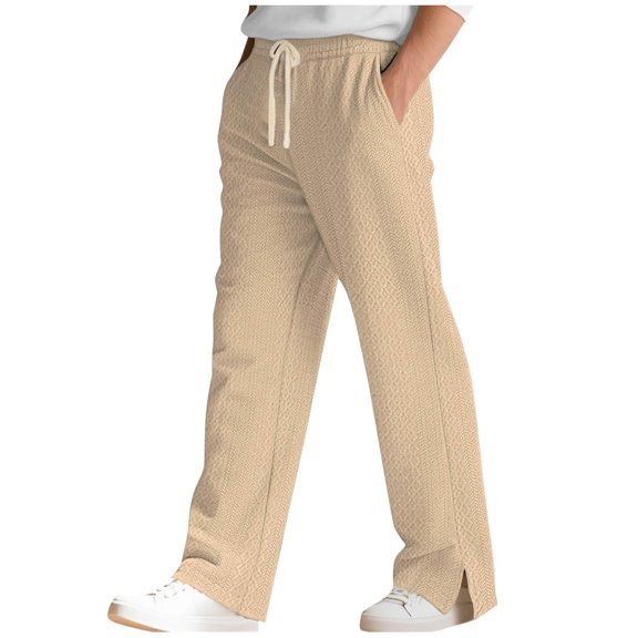 Simua Men's Knit Cargo Jogger Pants with Split Hem & Drawstring Waist - Lightweight Straight Leg Casual Pants (S-XXXL)