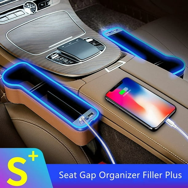 Car Seat Gap Organizer Multifunctional Seat Gap Filler Storage Box with  Dual USB QC3.0 Car Charger,LED Breathe Light,Cup Holder