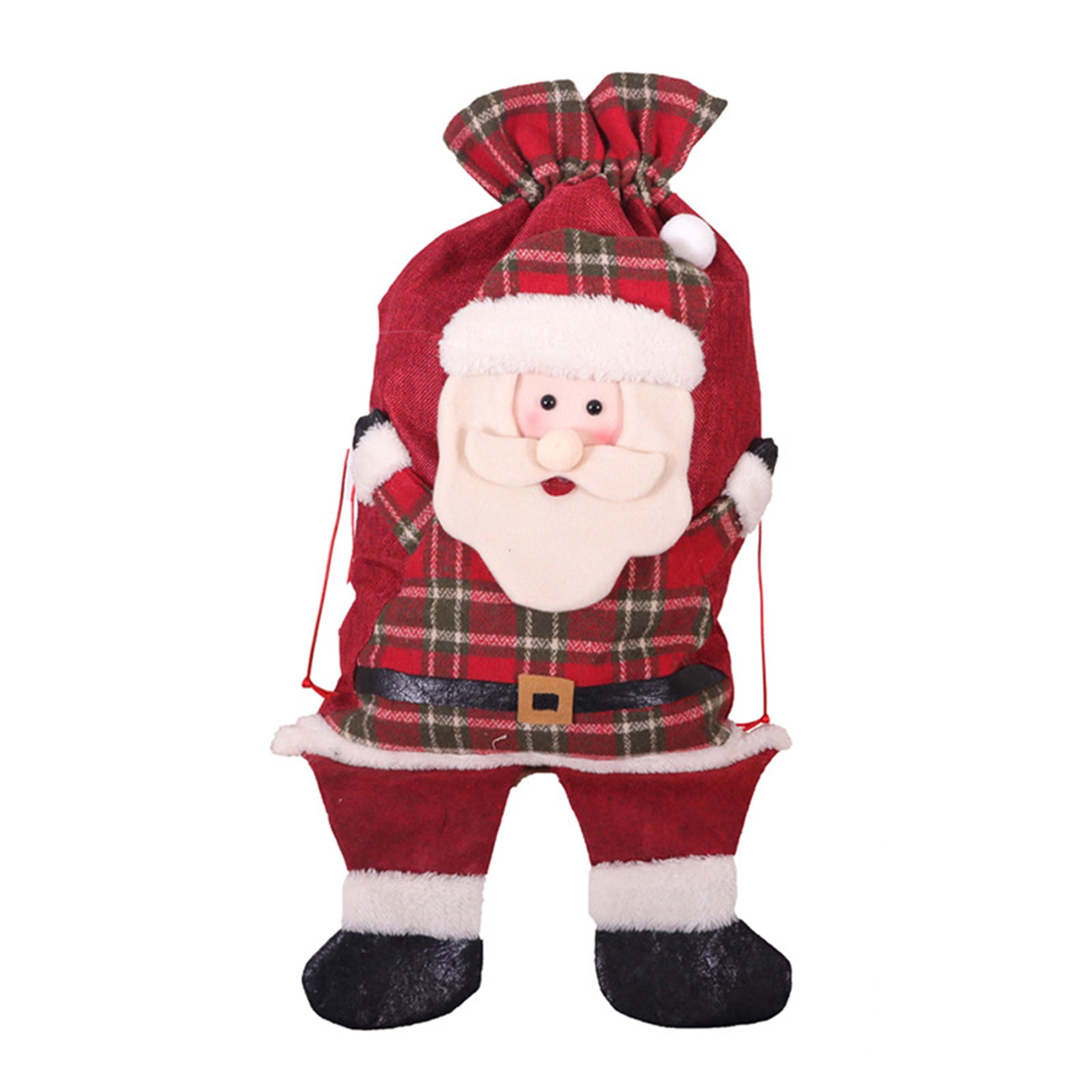 Reusable Christmas Bags with Drawstring Christmas Candy Bags Red Plaid