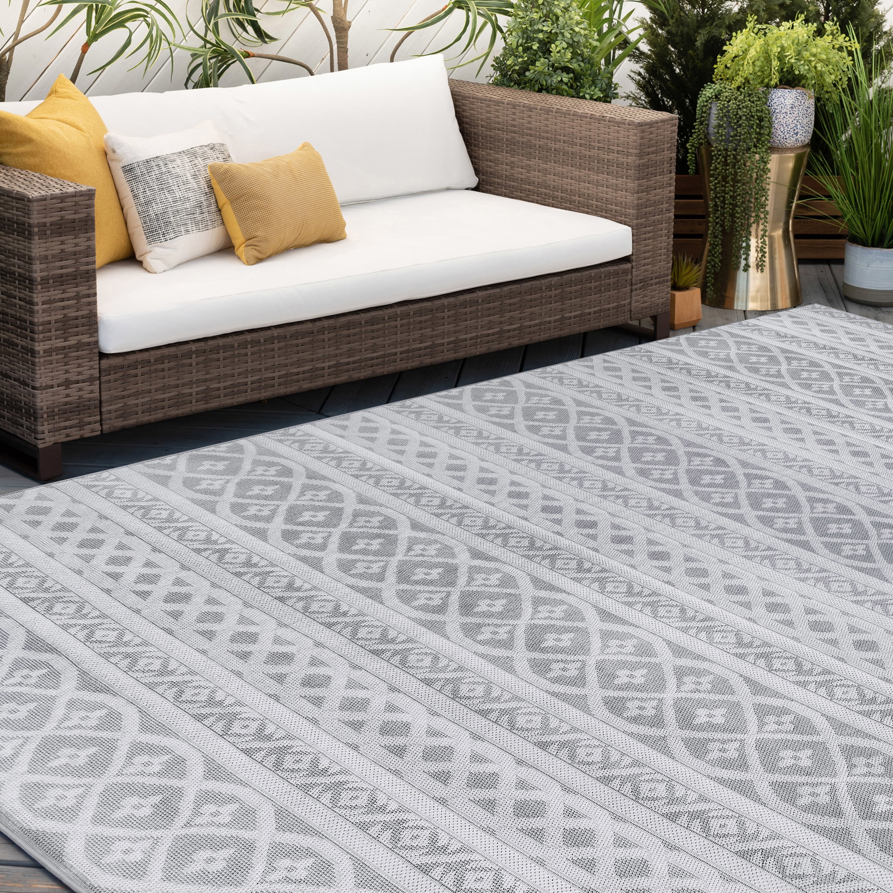 2x8 Water Resistant, Indoor Outdoor Runner Rugs for Patios, Hallway, Entryway, Deck, Porch, Balcony or Kitchen | Outside Area Rug for Patio | Gray, Stripe | Size: 2'2'' x 7'3''