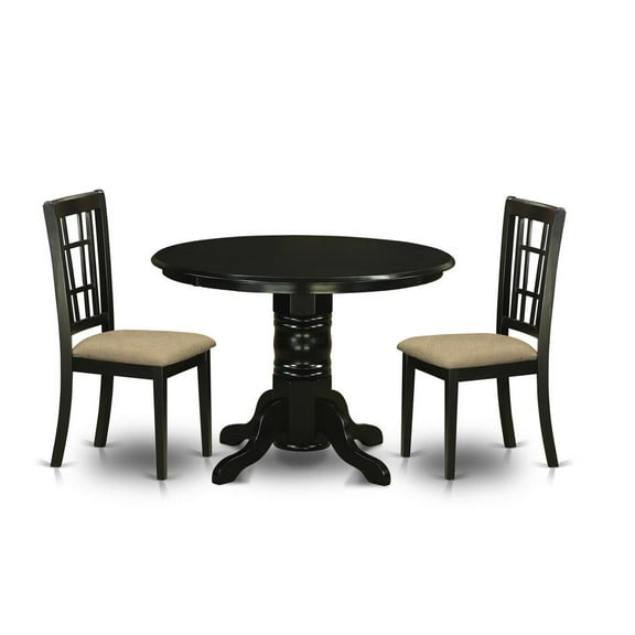 East West Furniture Shelton 3-piece Traditional Wood Kitchen Table Set in Black