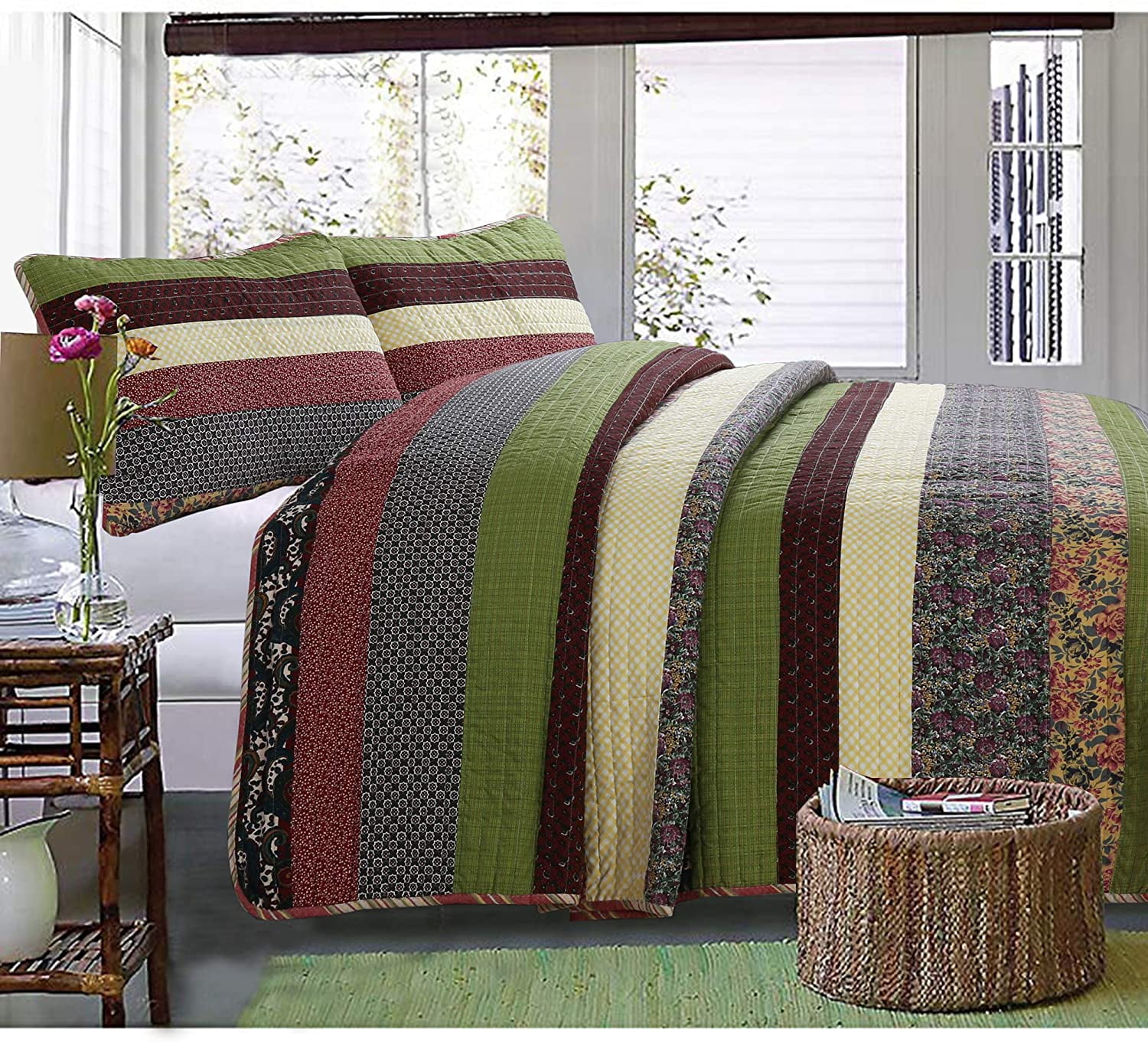 green striped quilt