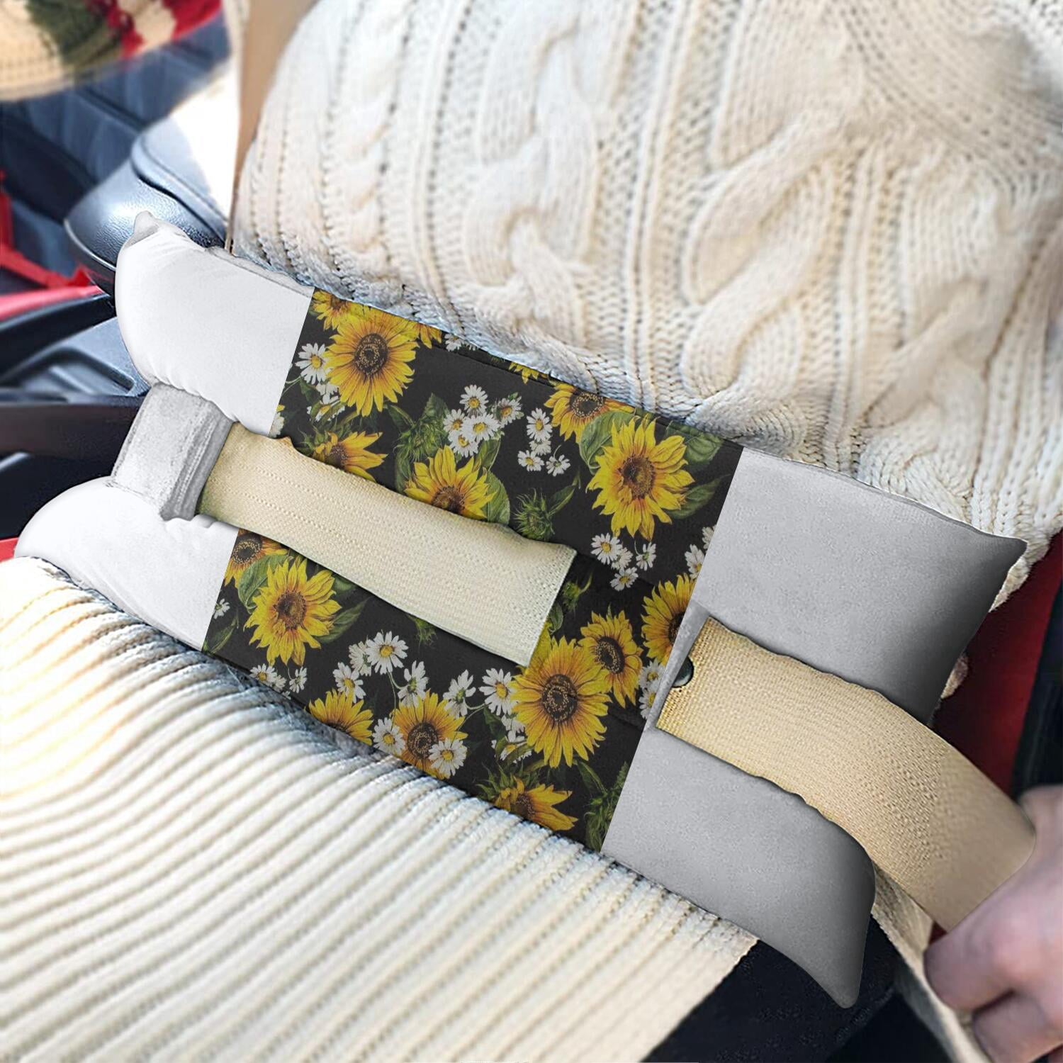 Artistic Sunflower Seatbelt Pillow - Plush Mastectomy Car Cushion - Watercolor Floral Design for Post Surgery Comfort - Chest Protection & Pressure Relief