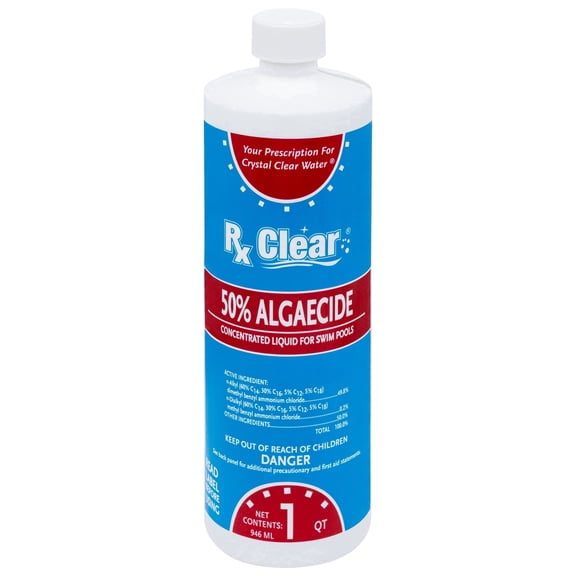 Rx Clear Algaecide 50 Plus for Swimming Pools, 1 Qt Bottle