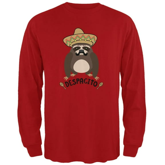 Despacito Means Slowly Funny Sloth Pun Mens Long Sleeve T Shirt Red 3X-LG