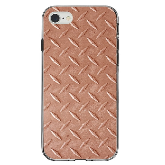 DistinctInk Clear Shockproof Hybrid Case for iPhone 7 8 SE (2020 Model) 4.7" Screen TPU Bumper Acrylic Back Tempered Glass Screen Protector - Orange Diamond Plate Steel Image Printed Diamond Plate