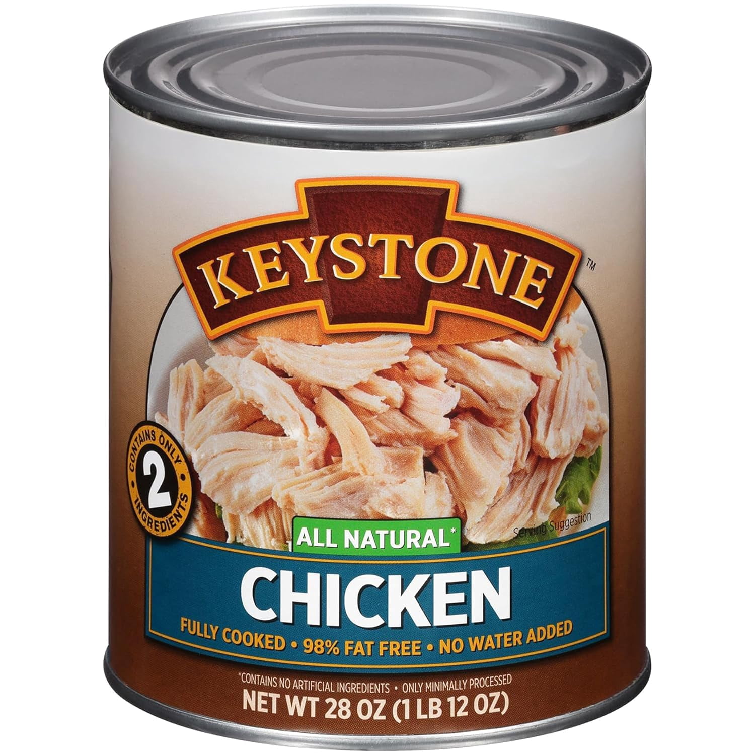 Keystone Meats All Natural Canned Chicken 28 oz (Pack of 3) – Fully Cooked, 98% Fat Free, Gluten Free, Shelf Stable 5 Year Emergency Food, Ready to Eat Chicken, Made in USA