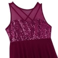 thumbnail image 5 of DPOIS Women's Shiny Sequins Lyrical Dance Dress Modern Contemporary Skirted Leotard Wine Red Large, 5 of 7