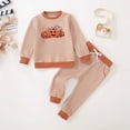 thumbnail image 2 of UAYOTSE Baby Boys Halloween Pumpkin Embroidery Outfit Waffle Knit Top Jogger Pants Fall Festival Wear Size 6-12 Months, 2 of 8