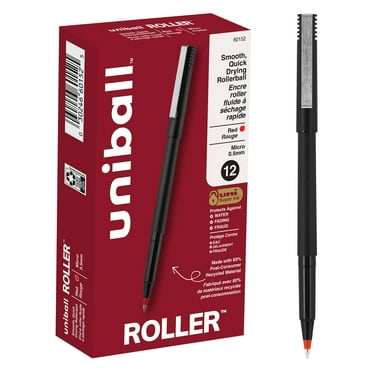 uniball Roller Rollerball Pens, Micro Point (0.5mm), Red Ink, 12 Count