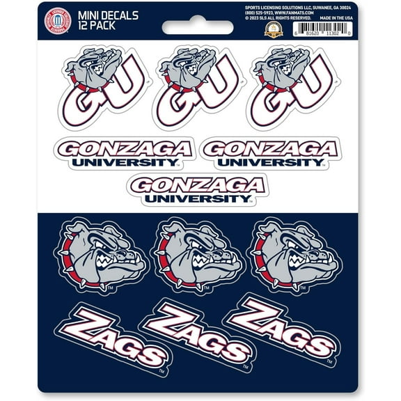 Gonzaga University Bulldogs 12-Piece Mini Decal Sticker Set, 5x6 Inch Sheet, Gift for football fans for any hard surfaces around home, automotive, personal items
