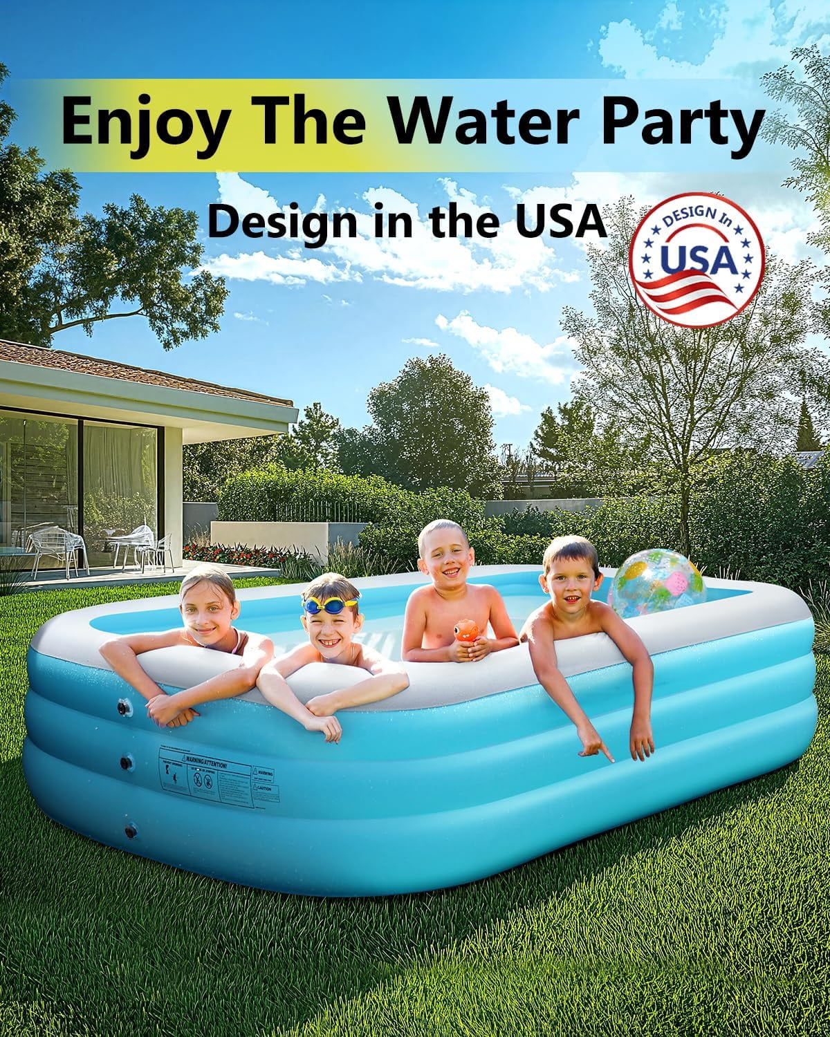 Inflatable Pool for Kids and Adults-130"*72"*22" Full-Sized Inflatable Swimming Pool Leakproof Blow Up Above Ground for Backyard Outdoor Garden Summer Water Party Blue