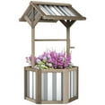 thumbnail image 2 of Outsunny Wooden Wishing Well Planter, Hexagon Raised Flower Bed with Galvanized Canopy, Outdoor Garden Box for Flowers and Vegetables, Light Gray, 2 of 9