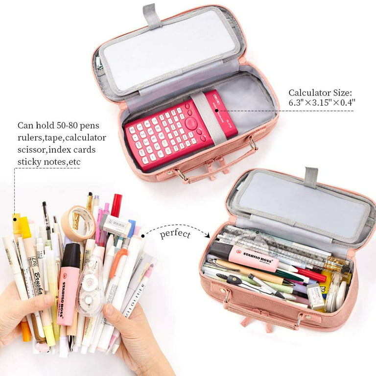 Ouber Big Capacity Pencil Case Stationery Storage Large Handheld Pen Pouch Bag Multiple Compartments Double Zipper Office Portable High School