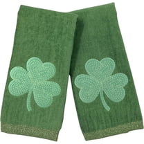 Serafina Home St. Patrick's Day Irish Kitchen Bath Guest Hand Fingertip Towels: Soft Absorbent Embroidered Green Shamrocks Clovers Design, 100% Cotton, Green, Set of Two, 12" x 18"