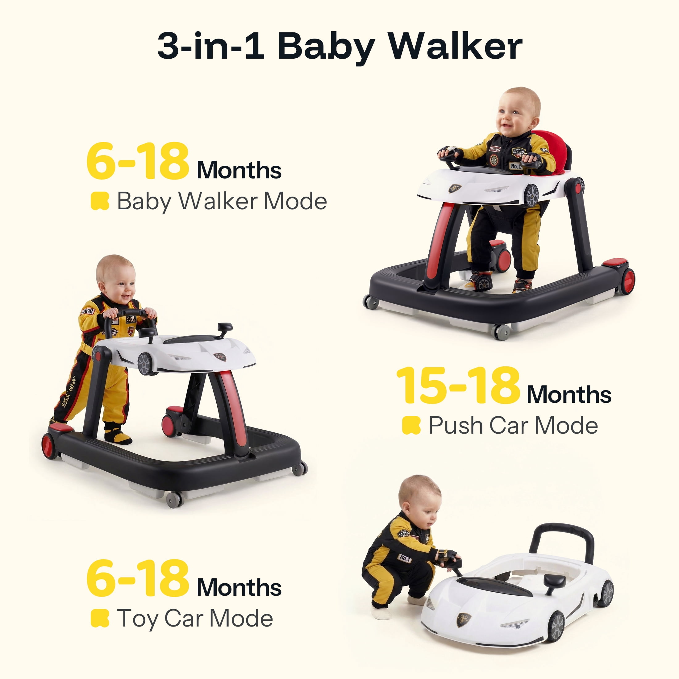 HARPPA Baby Walker for Babies 6-18 Months, Foldable Activity Push Walker, Red