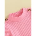thumbnail image 4 of Toddler Girls 2Pcs Spring Outfits Ruffle Long Sleeve Ribbed Tops + Tweed Skirt Set, 4 of 7
