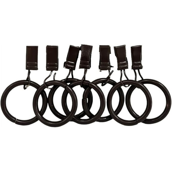 Metal Curtain Rings w/ Clips, 1-Inch Inside Diameter - Brown (7 Rings per Package)