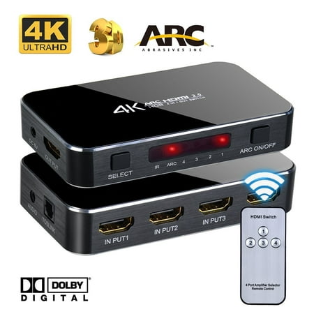 4K HDMI Switch Selector, 4 input 1 output 3D Support, ARC Audio Extractor, with Optical Toslink Audio Out for Home Theater / Multimedia Presentation / HDTV / DVD / PS3 / PS4 / STB / Bluray Player (Best Media Player For Ps4)