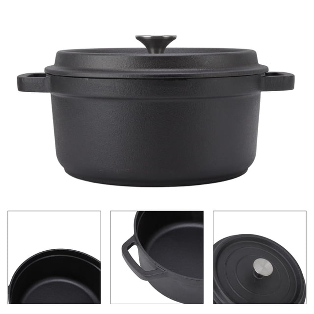 Dutch Oven Pot, Uncoated Cast Iron Pot Durable Heat Retention for Kitchen