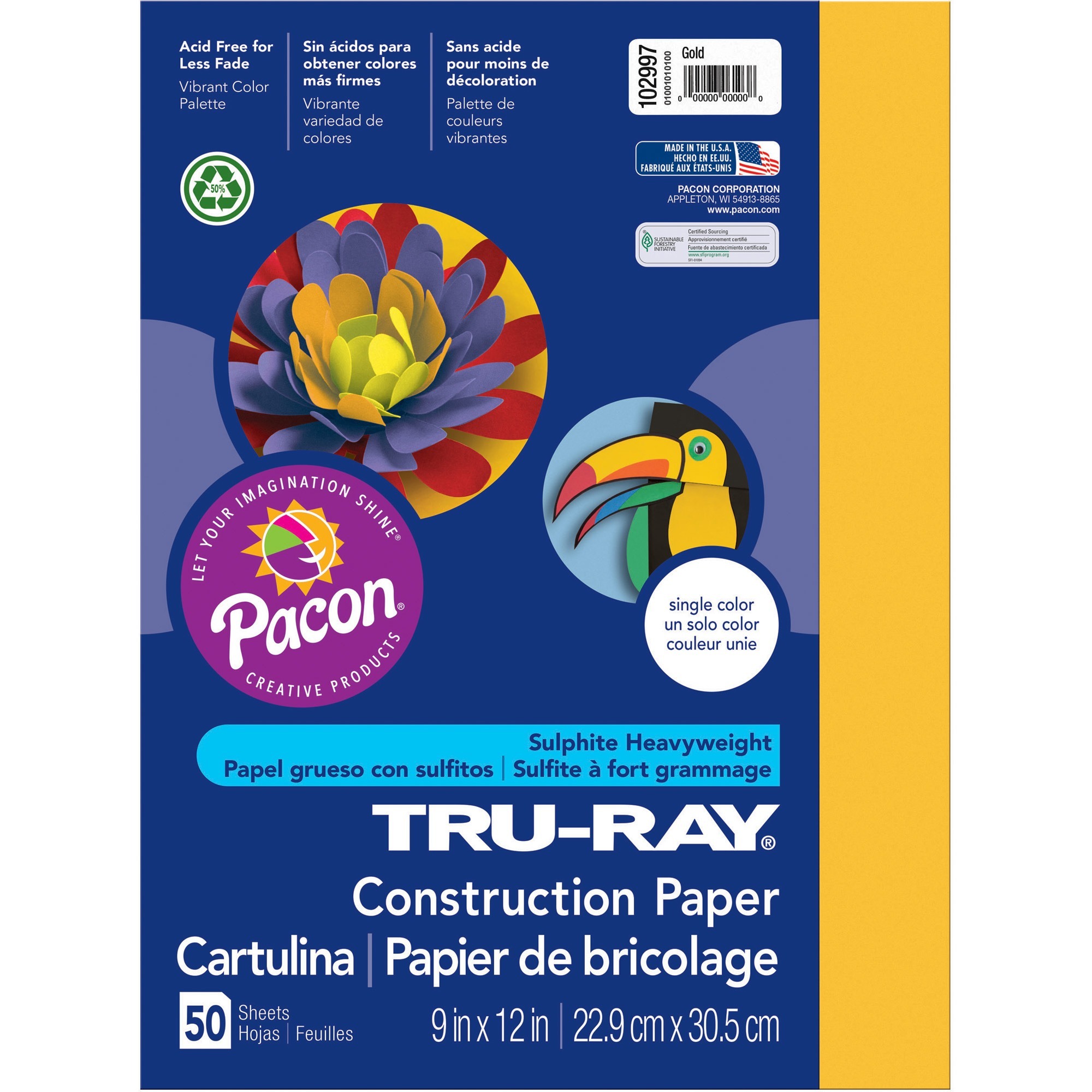 Pacon® Tru-Ray Construction Paper, 9 x 12, Assorted Hot Colors, 50 Sheets  Per Pack, Set Of 5 Packs
