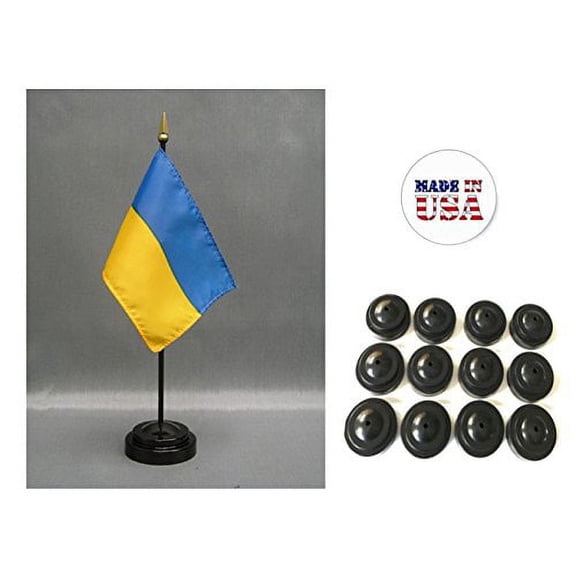 Box of 12 Ukraine 4"x6" Miniature Desk & Table Flags Includes 12 Flag Stands & 12 Ukrainian Small Mini Stick Flags