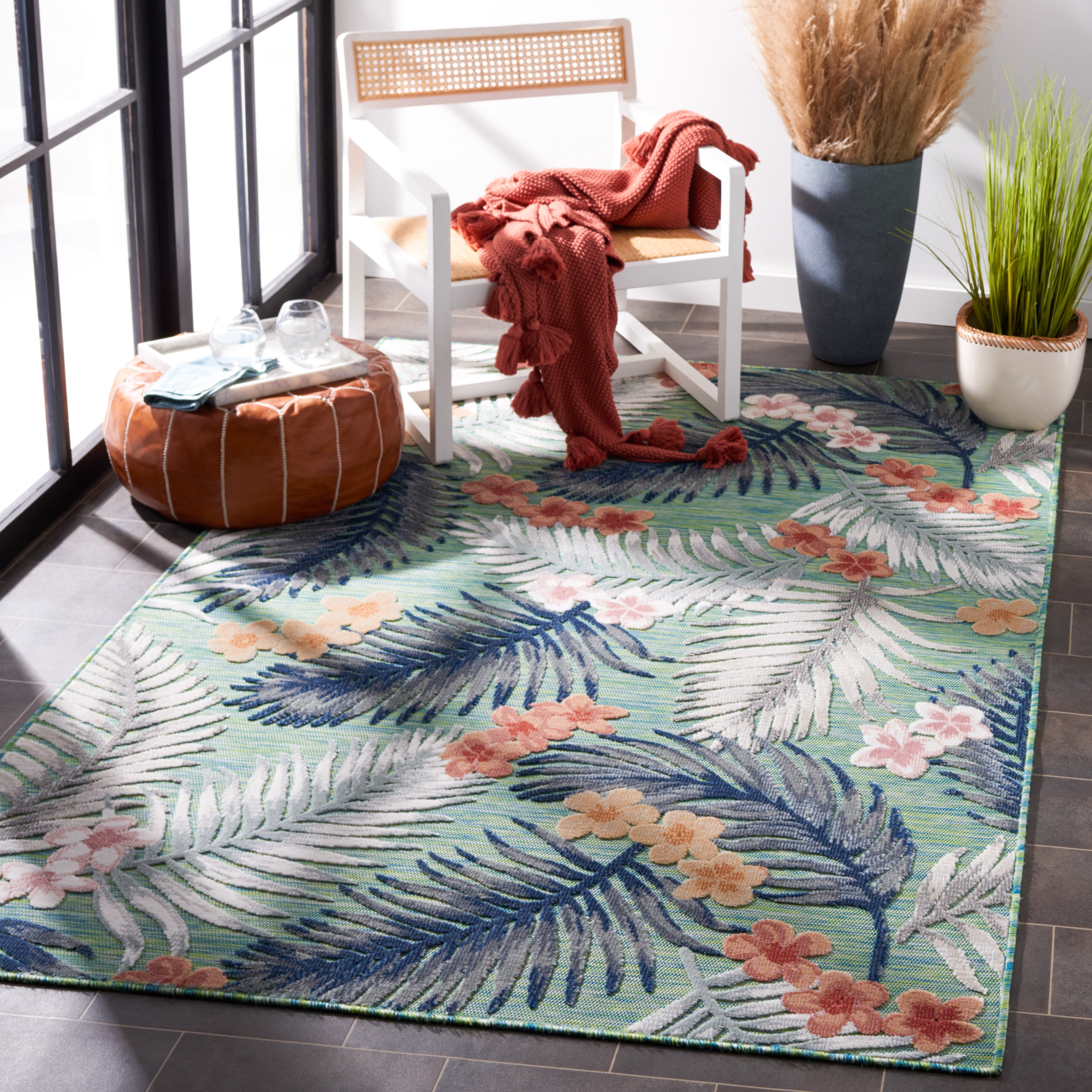 SAFAVIEH Cabana Kade Indoor/Outdoor Area Rug, Green/Navy, 5' x 8'