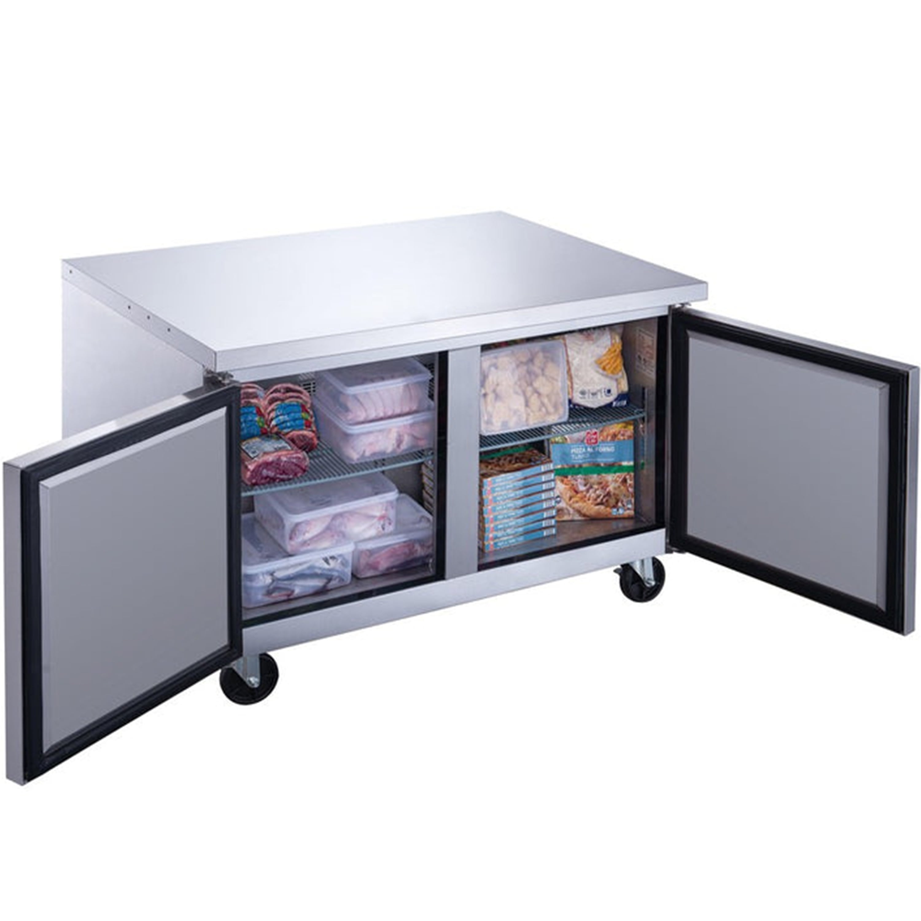 48 in. 2-Door Undercounter Freezer in Stainless Steel 12.3 Cu.Ft. Commercial Freezer NSF ETL