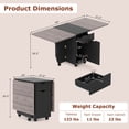 thumbnail image 3 of Costway Table à Manger Pliant avec Roues Verrouillables, 2 Tiroirs et 2 Armoires pour Petits Espaces Noir + Gris, 3 of 10