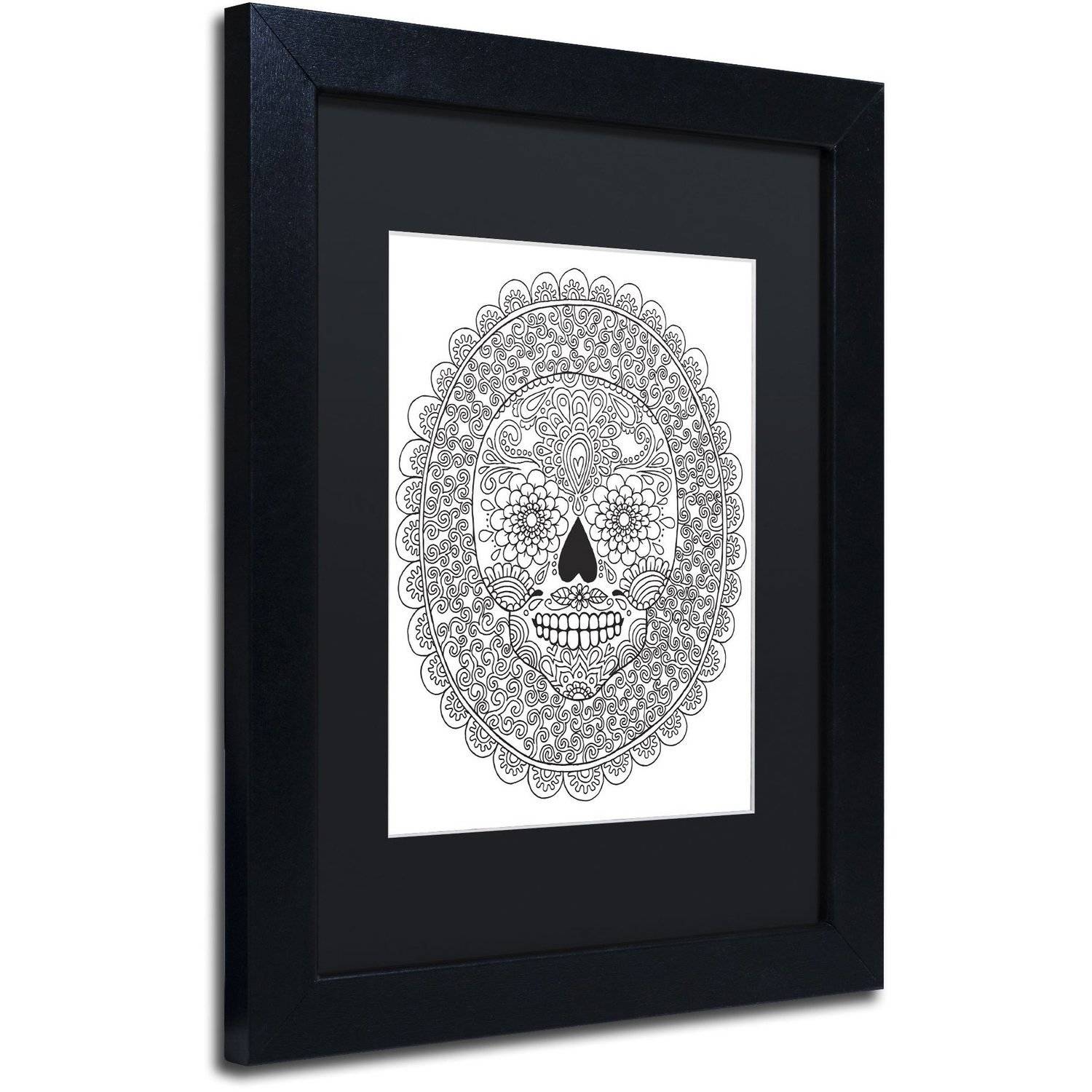 Trademark Fine Art "Candy Skull" Canvas Art by Hello Angel, Black Matte, Black Frame