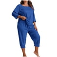 thumbnail image 2 of ylioge XL-5X Plus Size Pajama Sets for Women 2 Piece 3/4 Sleeve Tops and Capris Pants Casual Solid Color Comfortable Loungewear Homewear Pajamas, 2 of 5
