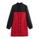 thumbnail image 3 of HH TRAF 2024 Vestido largo para mujer, rojo, a cuadros, cuello redondo, mangas largas, botonadura sencilla, decoración, cremallera, vestido de otoño para mujer, moda, 3 of 5
