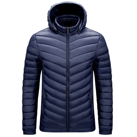 ZQUUVOU Men's Lightweight Hooded Jacket Winter Puffer Jacket Solid Color Zip Up Thermal Quilted Coat Casual Outerwear Dark Blue