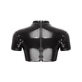 thumbnail image 4 of iEFiEL Womens Short Sleeve Crop Top Patent Leather Back Zipper Disco Tops Nightclub Rave Dance Camisole Black 3XL, 4 of 7