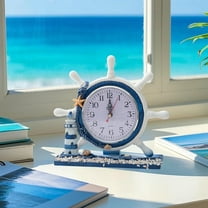 Kayannuo Mediterranean Nautical Desk Clock | Silent Mute Decor with Anchor Design | Bedroom Living Room Ornament, Battery Operated | Coastal Home Gift for Men Women
