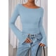 thumbnail image 2 of Top corto de manga larga PRETTYGARDEN para mujer en azul claro, 2 of 9